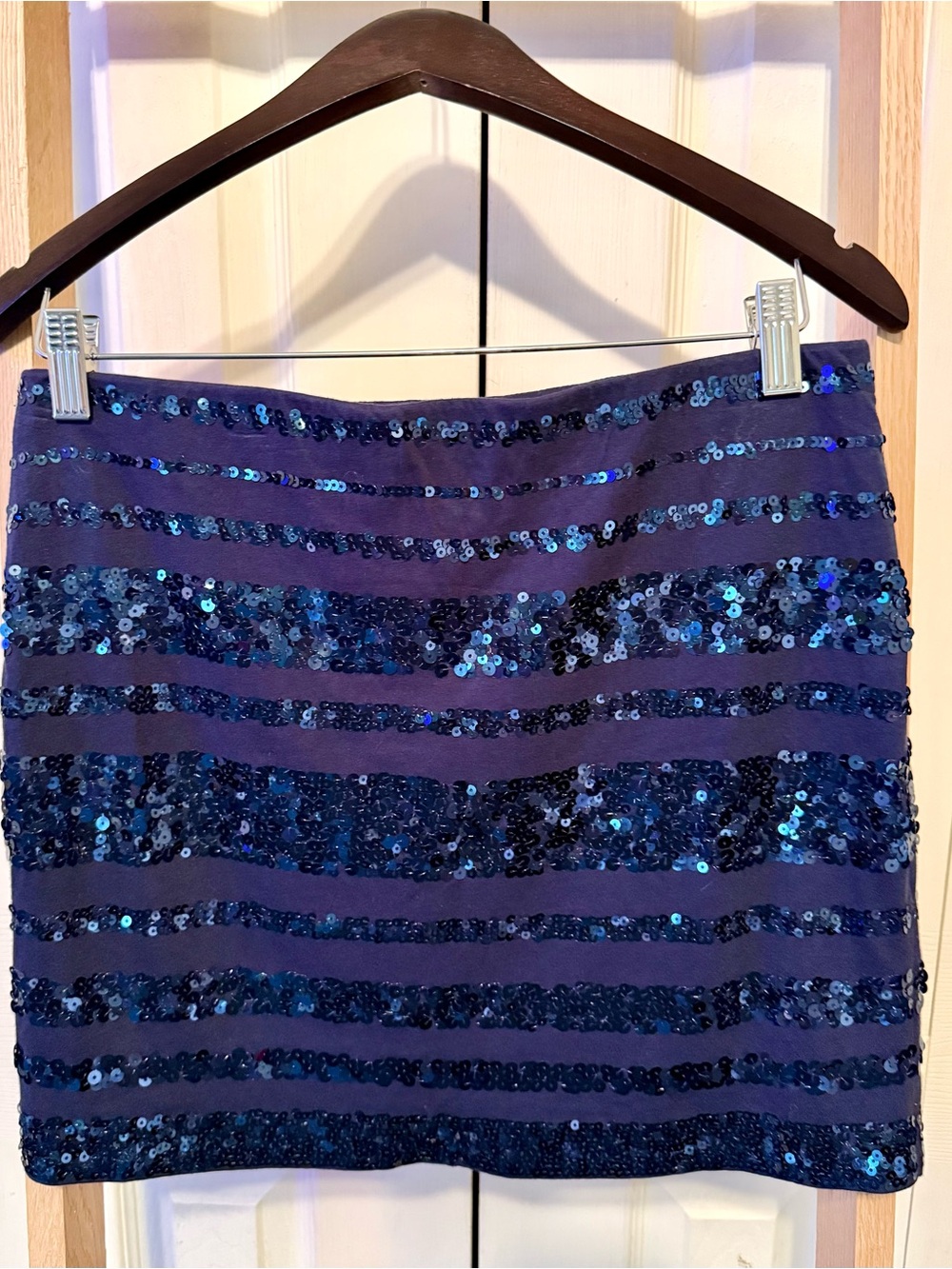 Express Navy Blue Sequin Stripe Fitted Mini Skirt Small Y2K